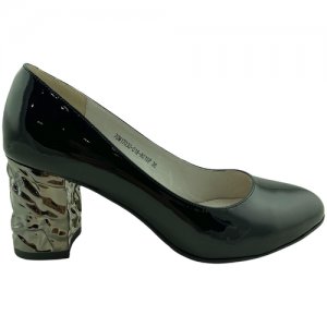 , туфли женские, кожа, лак, средний каблук- серебристый декор (1749) Размер: 36, Цвет: Черный Melani. Цвет: черный/серебристый