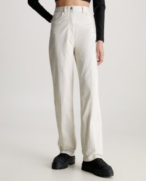 Женские прямые брюки с завышенной талией , белый Calvin Klein Jeans. Цвет: белый