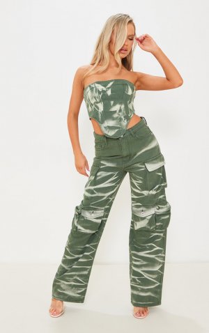Зеленые джинсы-бойфренды с карманами карго и принтом тай-дай PrettyLittleThing