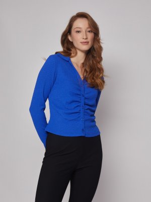 Блузка-рубашка с драпировкой zolla. Цвет: голубой