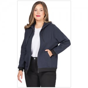 Джемпер-куртка женский на молнии с капюшоном карманами длинный рукав plus size (большие размеры) Темно-синий OL/1917007/3-50 OLS. Цвет: синий