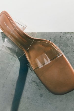 Прозрачные сандалии на каблуке Zara, светло-бежевый ZARA