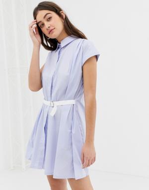 Платье-рубашка с короткими рукавами -Синий Glamorous