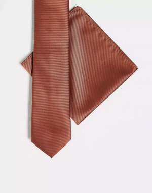 Светло-коричневый галстук и нагрудный платок ASOS Standard