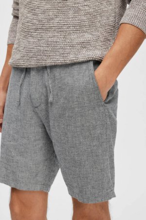 Короткие брюки-чиносы из льна и натурального хлопка. , темно-серый Selected