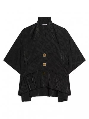 Блузка оверсайз с V-образным вырезом и большим логотипом со сплошным узором , черный Balenciaga