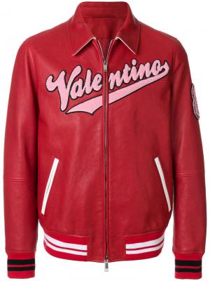 Кожаная куртка с логотипом Valentino. Цвет: красный