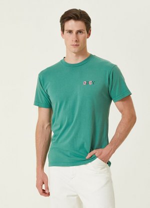 Зеленая футболка из органического хлопка с принтом логотипа Obey. Цвет: зеленый