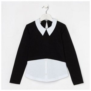Школьная блузка для девочки, цвет чёрный/белый, рост 140 см Мануфактурная лавка. Цвет: черный/белый