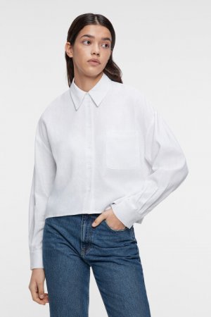 Блузка-рубашка oversize укороченная льняная befree. Цвет: белый