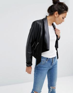 Кожаная куртка с каскадной драпировкой ASOS-Черный ASOS DESIGN