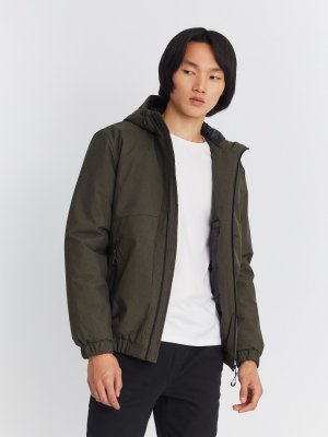 Утеплённая куртка-бомбер на синтепоне с капюшоном zolla. Цвет: хаки