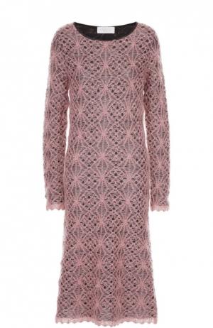 Вязаное кружевное платье с круглым вырезом Tak.Ori. Цвет: розовый