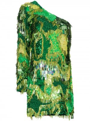 Платье мини асимметричного кроя с пайетками Ashish. Цвет: зеленый