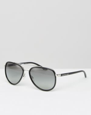 Черные очки-авиаторы с серебристой отделкой оправы Michael Kors. Цвет: черный