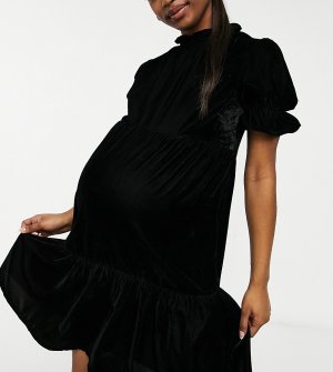 Бархатное платье мини ярусного кроя -Черный Violet Romance Maternity