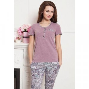 Комплект , легинсы, футболка, короткий рукав, размер 44, фиолетовый Cleo. Цвет: сиреневый/фиолетовый