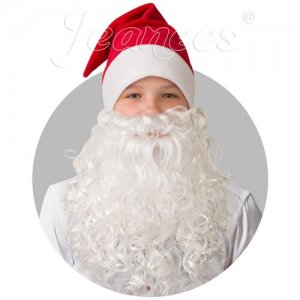 Карнавальный набор батик колпак новогодний красный с бородой плюш. Цвет: красный/белый/красный-белый