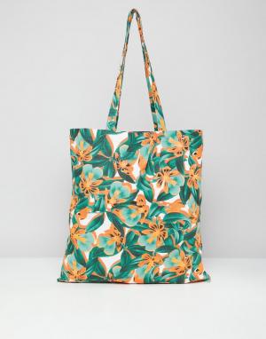 Пляжная сумка-тоут с тропическим принтом Monki. Цвет: мульти