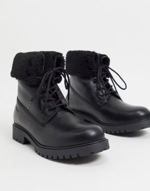 Черные кожаные ботинки с подкладкой из искусственного меха -Черный цвет ALDO
