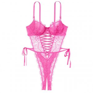 Боди Victoria's Secret Very Sexy Wicked Unlined Lace Crotchless Teddy, розовый Victoria's