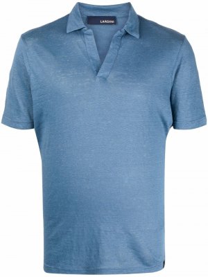 Льняная рубашка поло с открытым воротником Lardini. Цвет: синий