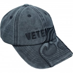Джинсовая кепка с вышитым пламенем и логотипом VETEMENTS