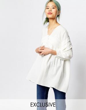 Oversize-блузка со складками спереди и рукавами с напуском Zacro. Цвет: слоновая кость