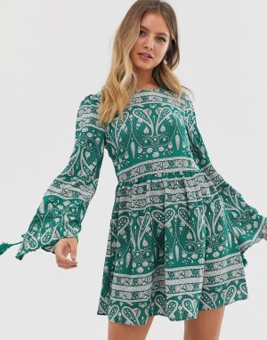Короткое приталенное платье с длинными рукавами и принтом пейсли -Мульти Glamorous