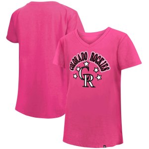 Молодежная футболка New Era Pink Colorado Rockies Jersey со звездами и v-образным вырезом