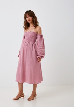 Платье BeMyMom со съемными рукавами. Цвет: розовый