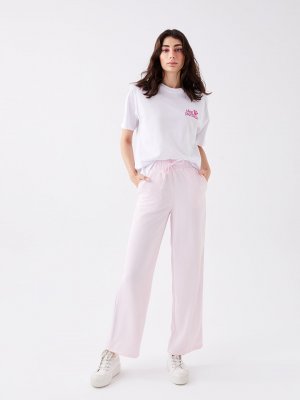 Удобные женские брюки с эластичной резинкой на талии и прямыми карманами , светло-розовый LCW Casual