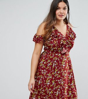 Чайное платье с оборками Plus-Красный Praslin