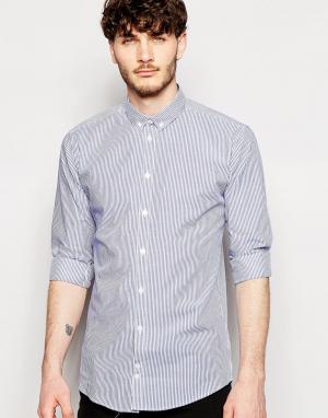 Эластичная облегающая рубашка слим с длинными рукавами Minimum. Цвет: синий