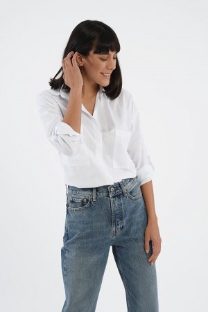 Белая длинная рубашка Comfortable Fit с карманами 75355-008 CROSS JEANS