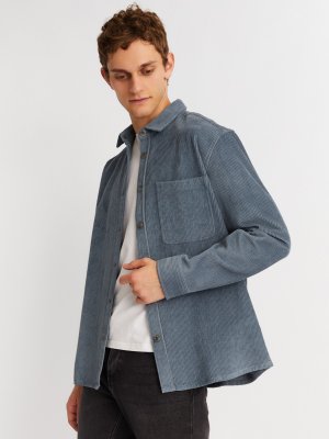 Вельветовая куртка-рубашка из хлопка с длинным рукавом zolla. Цвет: светло-голубой