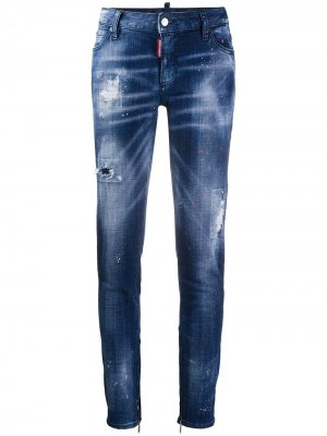 Зауженные джинсы с эффектом потертости Dsquared2. Цвет: синий