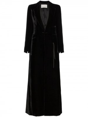 Длинное бархатное пальто Olivier Theyskens. Цвет: черный