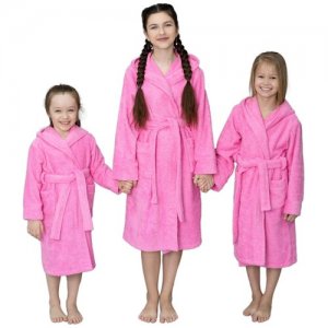 Халат махровый домашний детский размер 28 розовый для девочки в бассейн баню сауну BIO-TEXTILES. Цвет: розовый