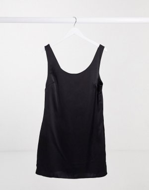 Черное атласное платье мини c овальным вырезом Unique21-Черный цвет UNIQUE21