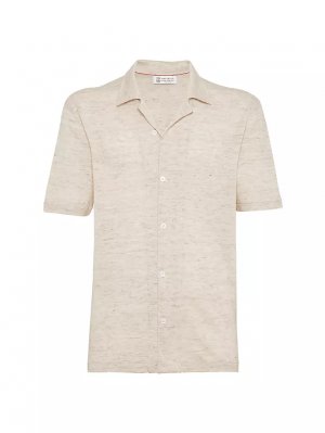 Трикотажная рубашка с короткими рукавами из льна и хлопка , цвет oyster Brunello Cucinelli