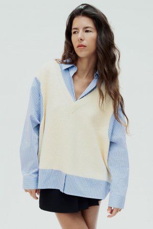 Контрастная рубашка-свитер , экрю/синий ZARA