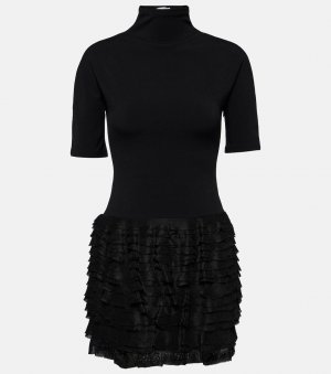 Мини-платье из джерси с высоким воротником и оборками , черный Alaïa