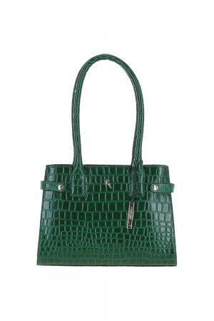Двухсекционная большая сумка из натуральной кожи с принтом под крокодила , зеленый Ashwood Leather