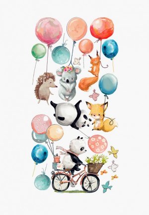 Наклейка декоративная Galerys Животные на шариках, 110*55 см. Цвет: разноцветный