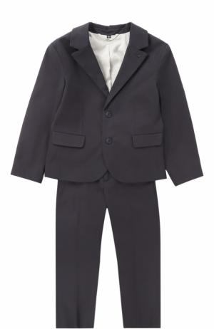 Хлопковый костюм с пиджаком на двух пуговицах Armani Junior. Цвет: синий
