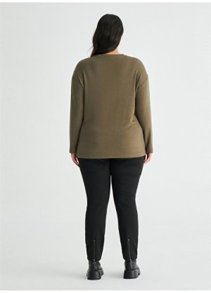 Удобная однотонная женская блузка цвета хаки с круглым вырезом больших размеров Luokk