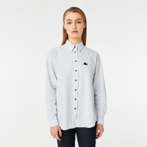 Блузы и рубашки Женская рубашка Oversize Fit в полоску Lacoste. Цвет: белый