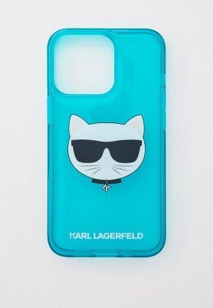 Чехол для iPhone Karl Lagerfeld 13 Pro, TPU FLUO Choupette Transp Blue. Цвет: бирюзовый