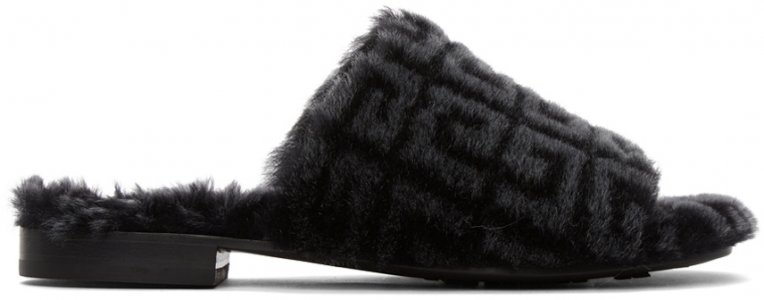 Черные тапочки с монограммой из овечьей шерсти Givenchy
